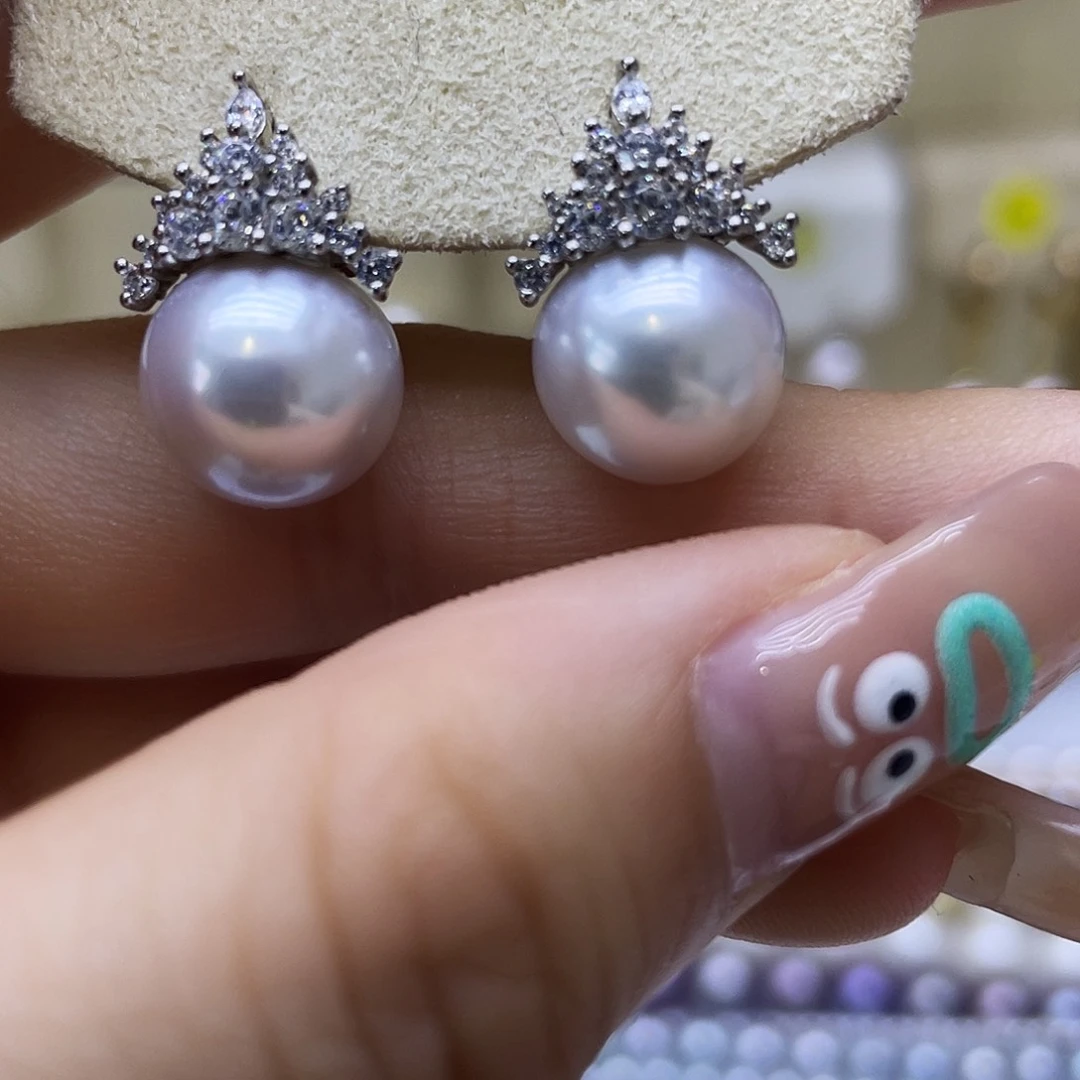 银S925镶嵌淡水珍珠耳饰