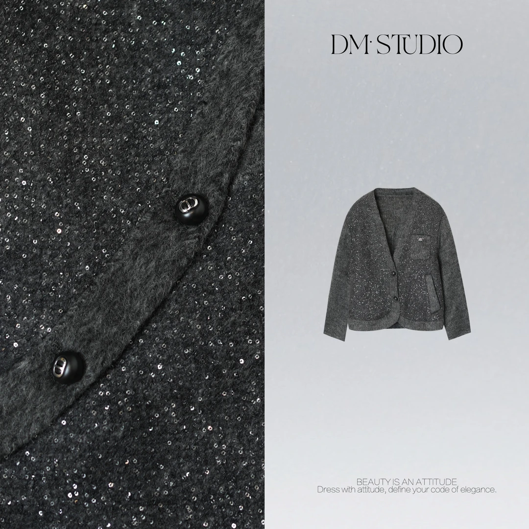 DEDM•STUDIO/重工高奢细闪满天星羊驼毛+羊毛外套2510WT/AC25370
