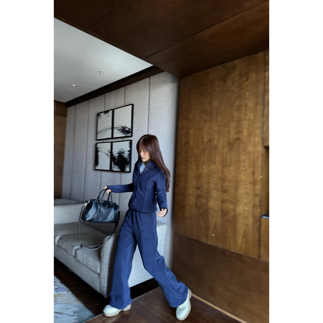 JINGDL【好时节】 韩系休闲舒适双面摇粒绒卫衣上衣&裤子套装