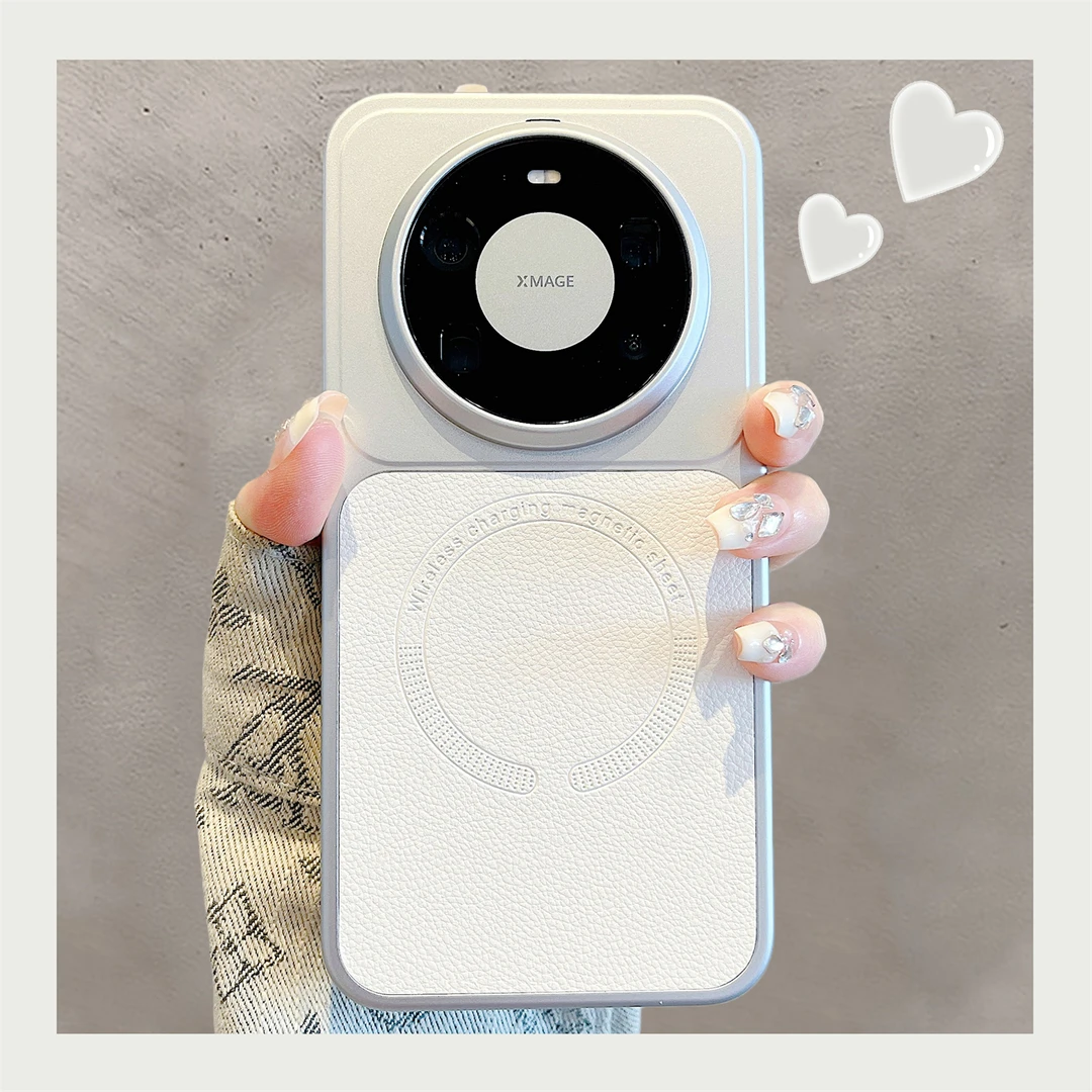 适用华为mate80promax手机壳高级感荔枝纹磁吸mate80电镀皮质拼接