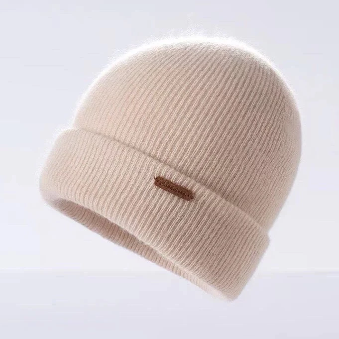 福～山羊绒一线双层男女加厚翻边保暖防寒堆堆针织帽百搭纯色韩版