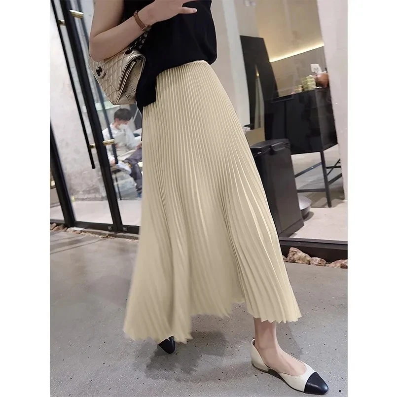 古典半身裙百褶夏季长裙百褶裙秋夏新款高腰中长款显瘦百搭女裙子
