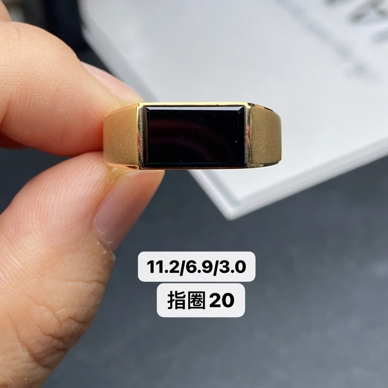 【墨翠戒指】  18k黄金镶嵌 品相饱满大气 尺寸如图一