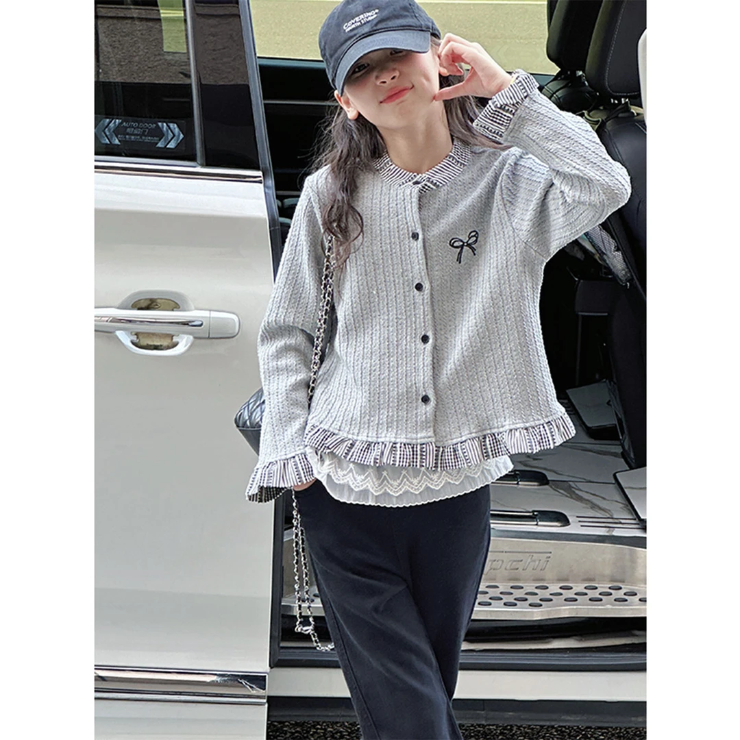 K29348孙小美蝴蝶结女童针织衫毛衣新款秋装儿童洋气上衣外套