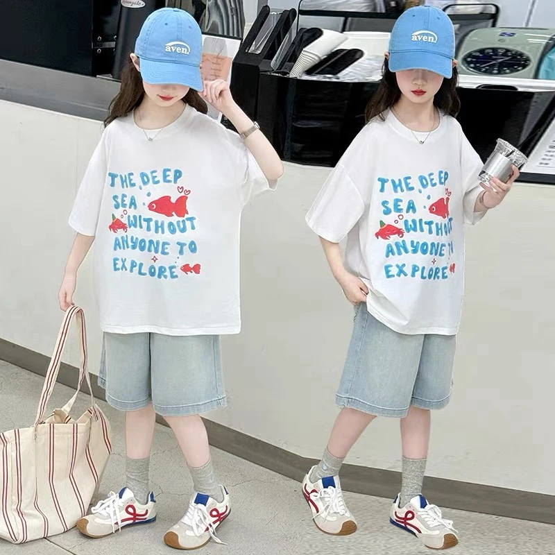 短袖t恤女童装2025新款网红洋气设计感小众超好看宽松夏季半袖女