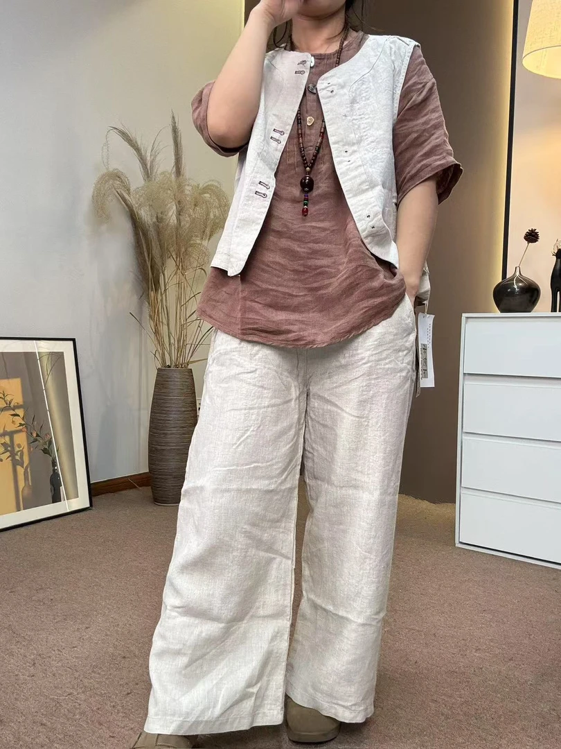 25年春夏新款亚麻直筒裤