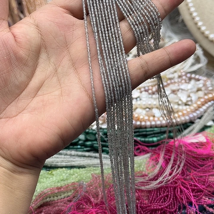 未镶嵌玛瑙/玉髓珠宝半成品2条2mm灰玛瑙刻面