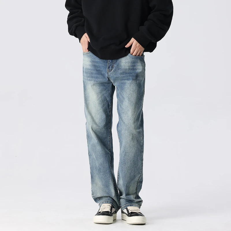 新因素微喇蓝色原牛牛仔裤男款秋冬新款cleanfit水洗直筒裤子男女