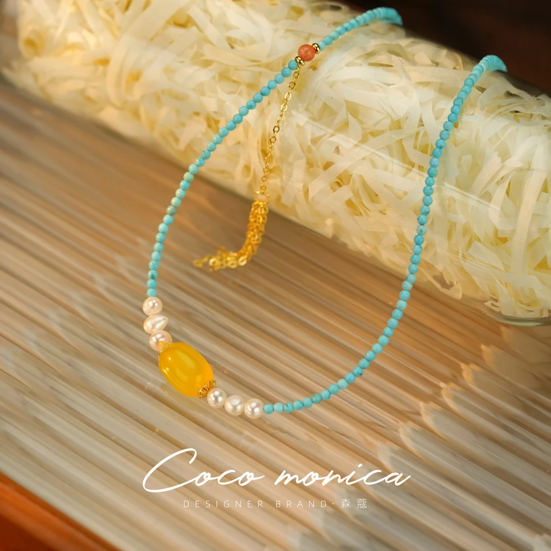 【小霞珠宝】轻奢松 玛瑙手工项链简约彩色设计师坠链素款WA893