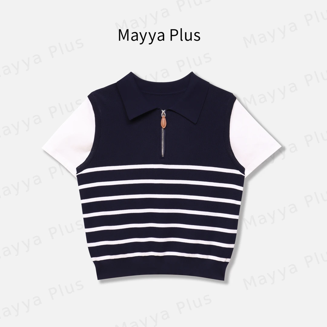 【海序POLO】Mayya Plus麦芽定制设计感撞色条纹针织衫上衣32536182