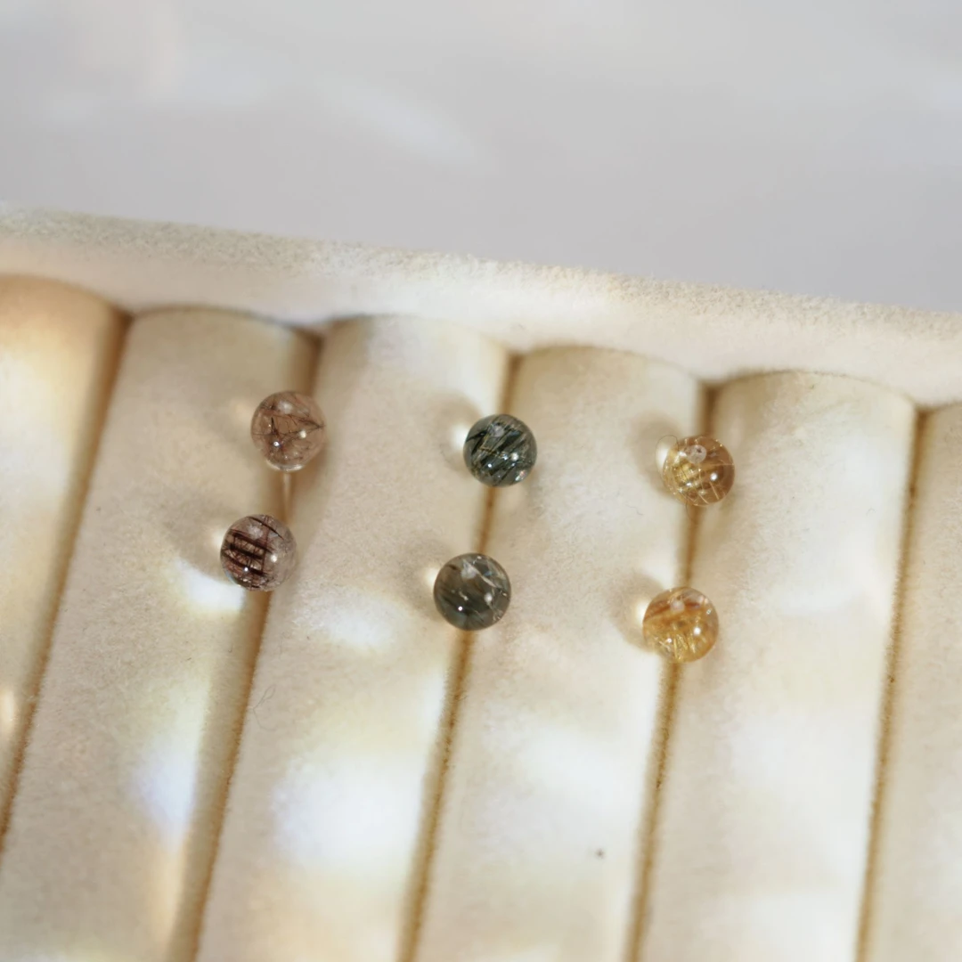 合金耳饰 发晶耳钉【白竹珠宝】