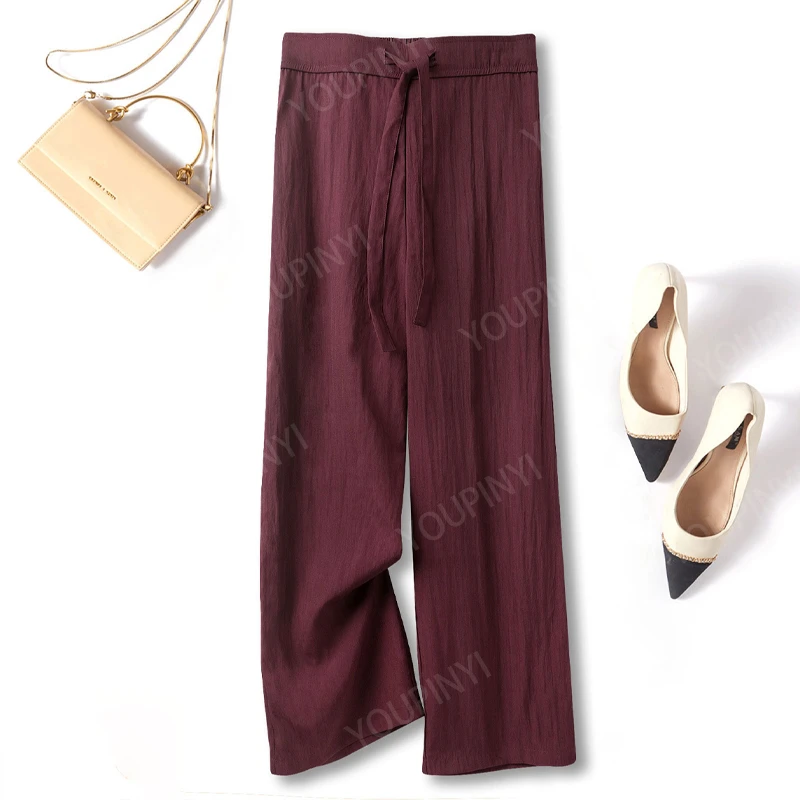 休闲裤女2025夏季新款口袋高腰休闲百搭裤纯色阔腿裤宽松时尚长裤