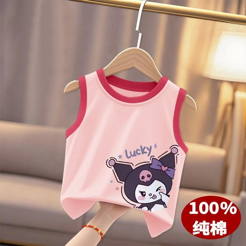 女童新款纯棉背心T恤衫夏季童装女孩卡通库洛米无袖上衣儿童衣服