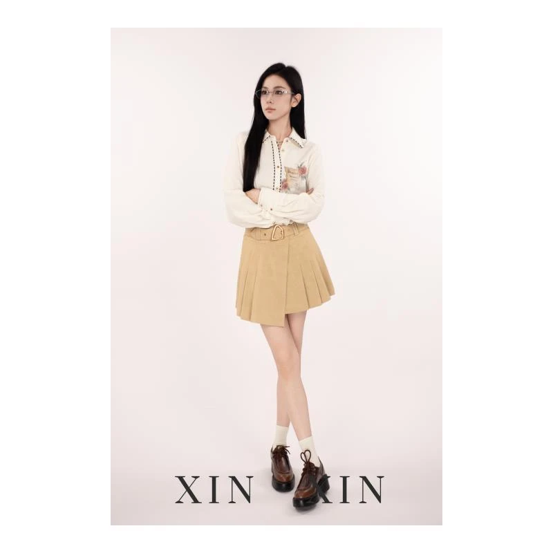 XIN XIN【古老情书】融合香风 法式复古信笺印花衬衫