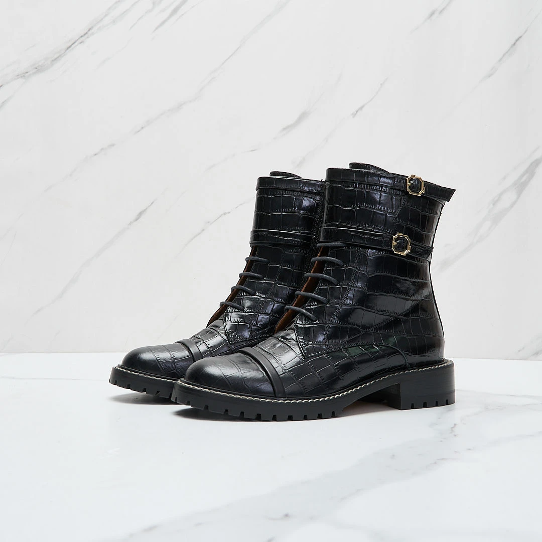 全新未使用/Malone Souliers中性石纹马丁靴MPGS00008