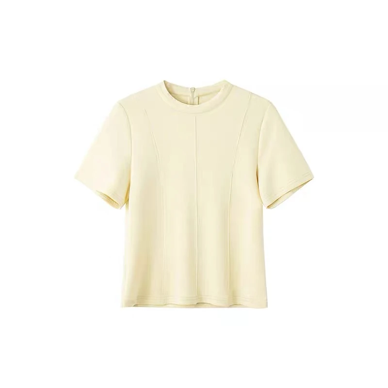 青青家 鱼骨半高领时尚百搭显瘦空气层短袖T恤-062