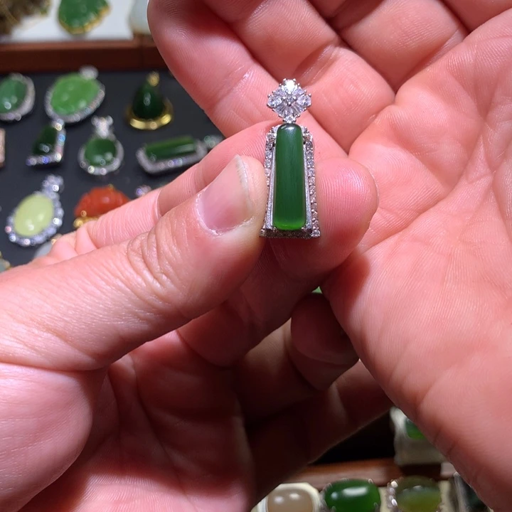 和田玉颈饰银S925镶嵌