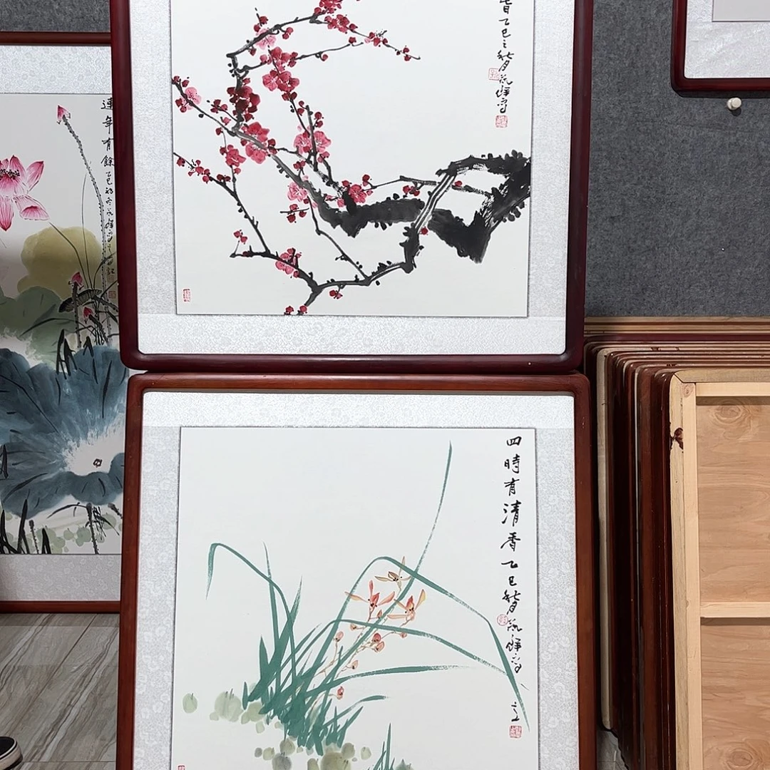 国画书画作品带框63×63