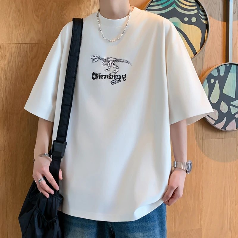 夏季青少年潮流休闲小众印花设计学生美式百搭透气宽松短袖