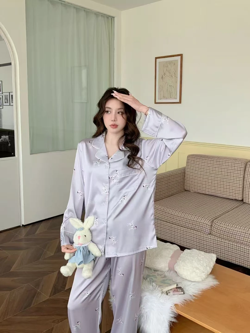 【豹纹狗】薄款时尚女士长袖春夏网红月光软丝舒适家居服睡衣春秋