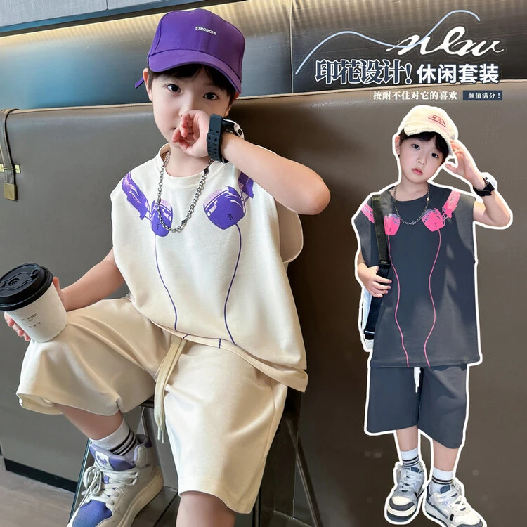 男童夏装无袖套装2025新款中大儿童男孩夏季薄款半袖坎肩背心潮酷