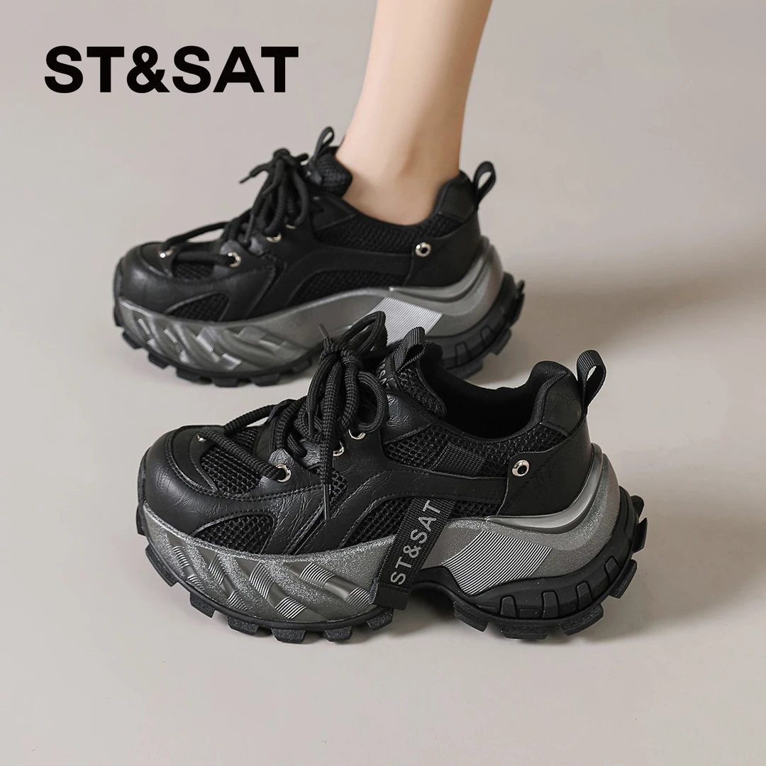 星期六小个子增高休闲鞋女款2026春季新款厚底老爹鞋阔腿裤必备鞋