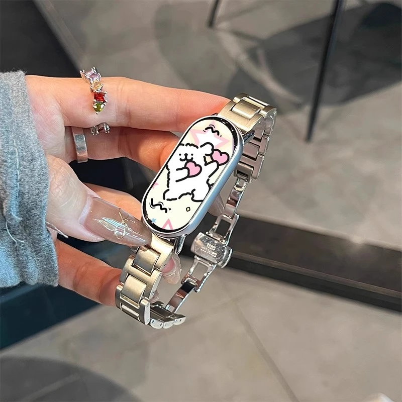 适用于小米手环10表带蓝气球蝴蝶扣金属腕带女款陶瓷三珠钢小米9