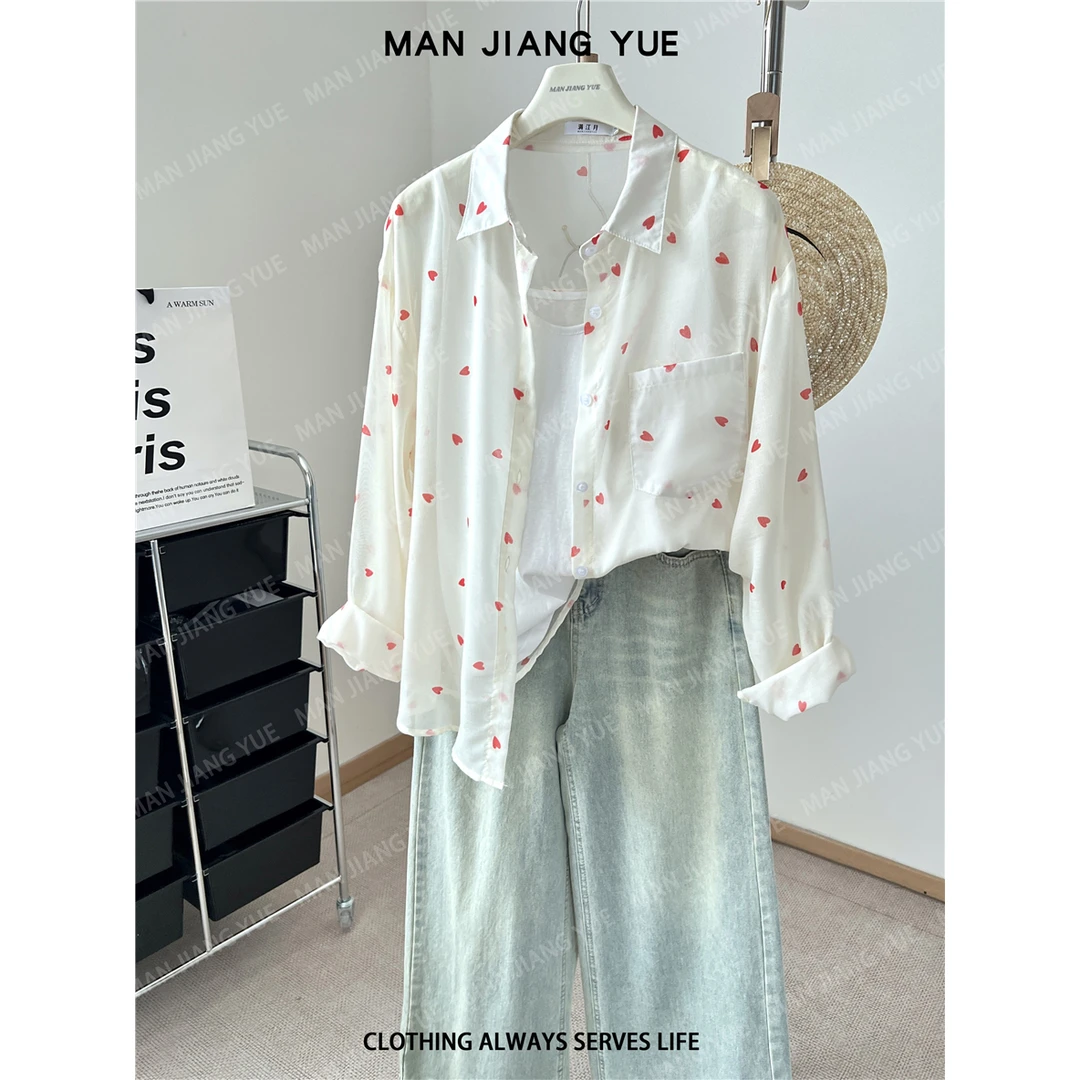 减龄爱心polo领衬衫女秋装休闲百搭秋款衬衣潮透气秋季宽松时尚