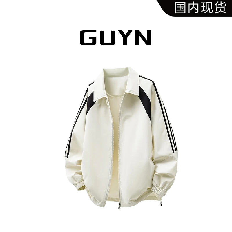 【品牌现货】GUYN条纹拼接翻领夹克男款秋季美式街头宽松高级感外套