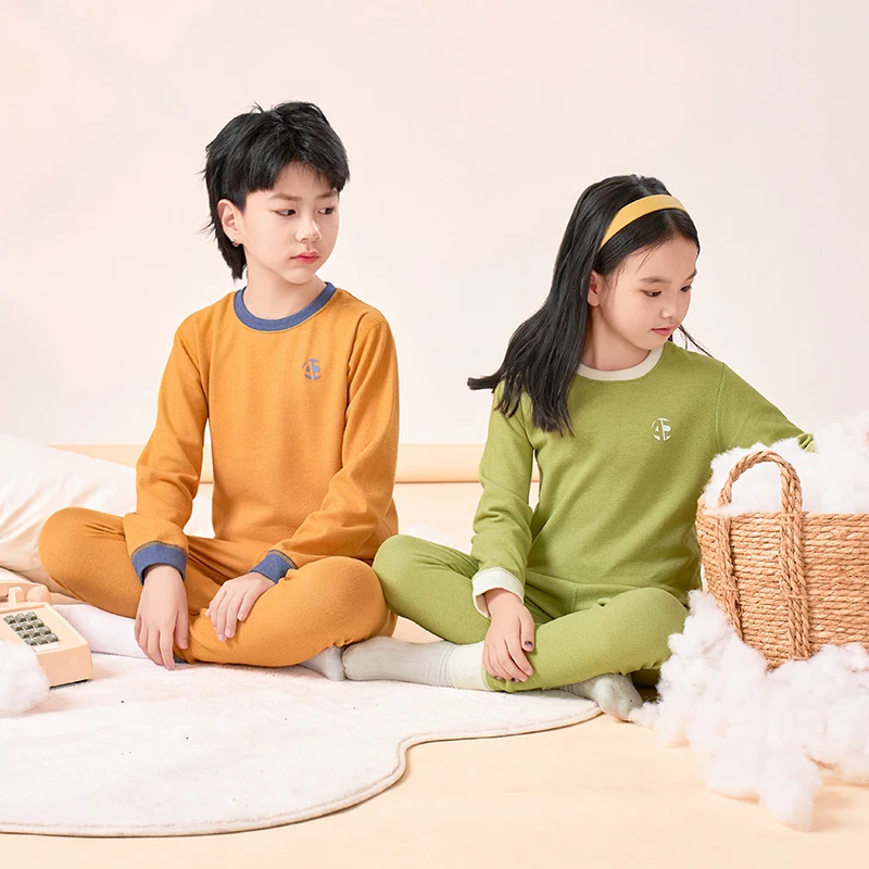 儿童保暖内衣套装磨毛宝宝睡衣打底衫男女童羊绒蚕丝秋衣秋裤套装
