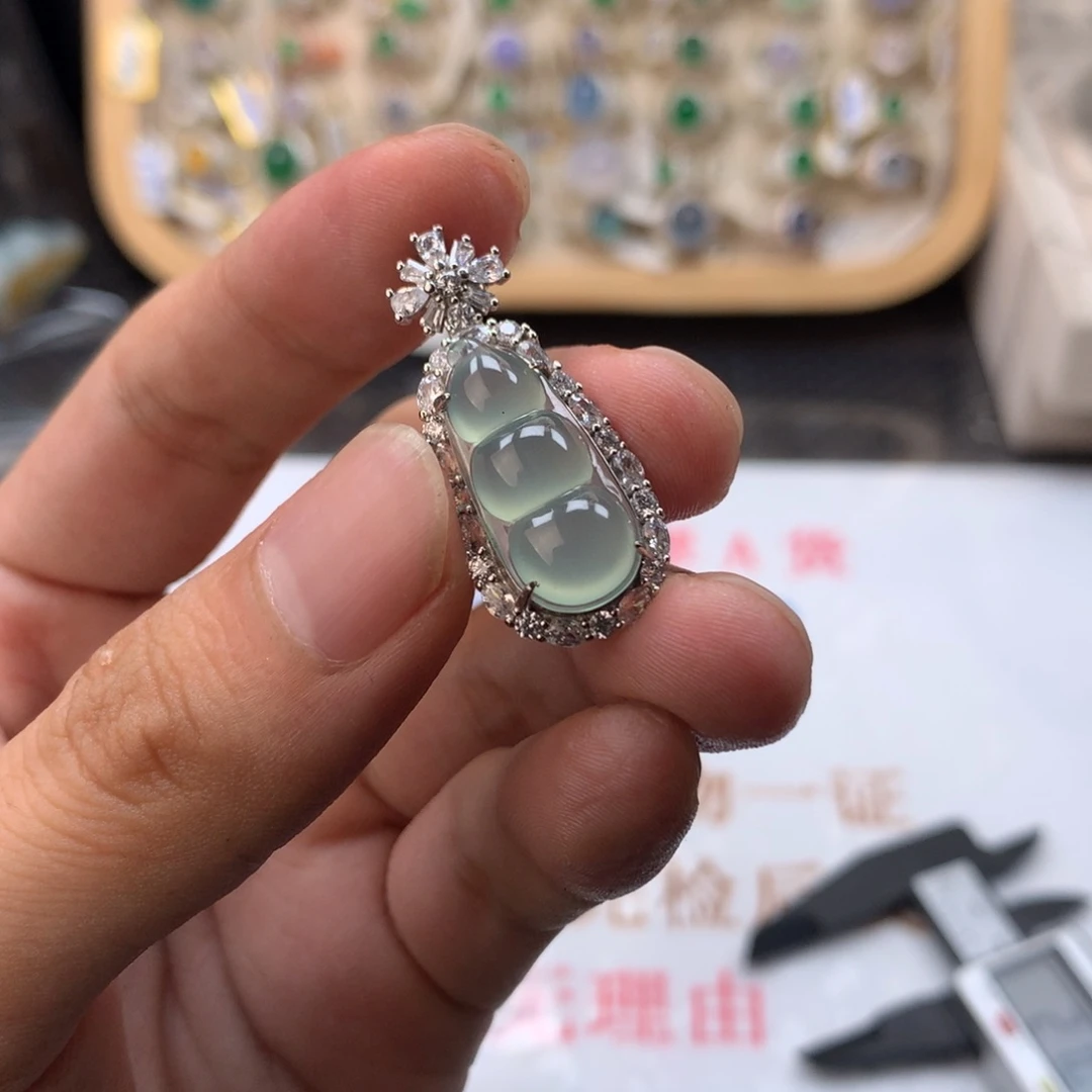 银S925镶嵌戒指翡翠天然缅甸翡翠a货