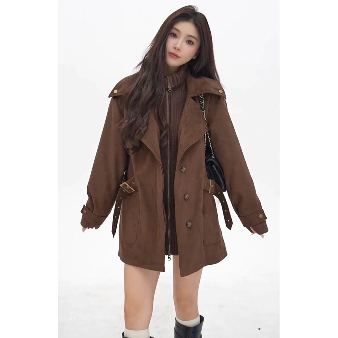 美式复古加厚翻领棉服外套女冬季高级感宽松百搭工装大衣时髦