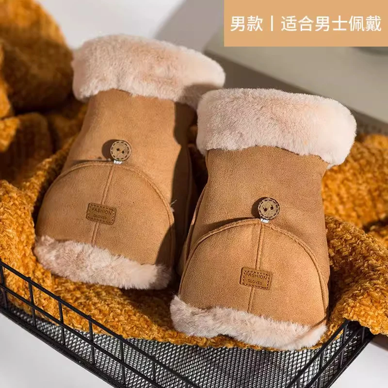 【西藏包邮】秋冬季手套保暖可爱加绒厚翻盖骑车麂皮绒保暖半指手套