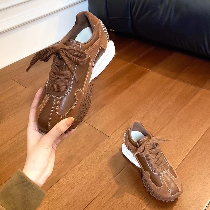 版~复古厚底时尚百搭德训鞋女小众平底拼接阿甘鞋软底运动休闲鞋