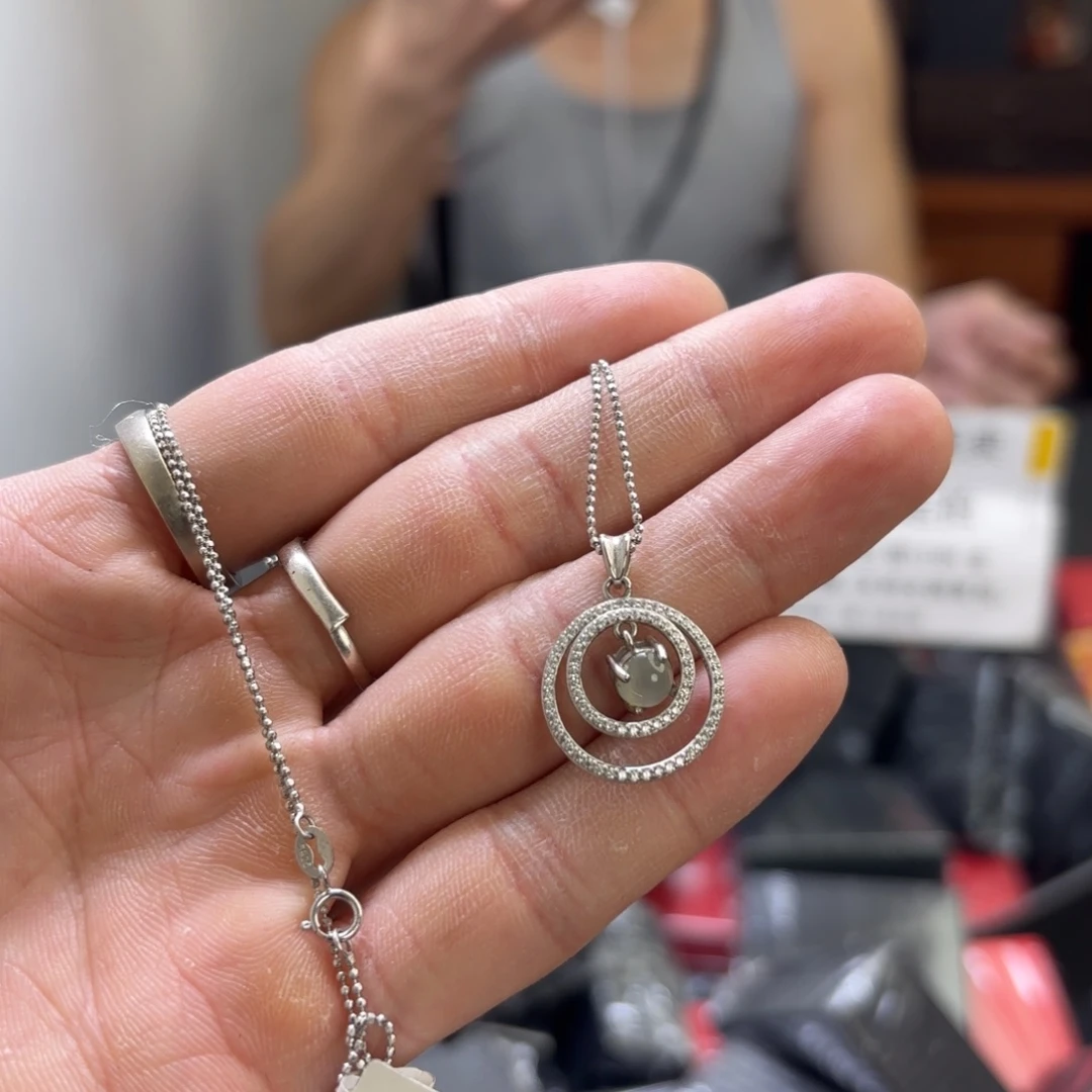 翡翠银S925镀金镶嵌颈饰