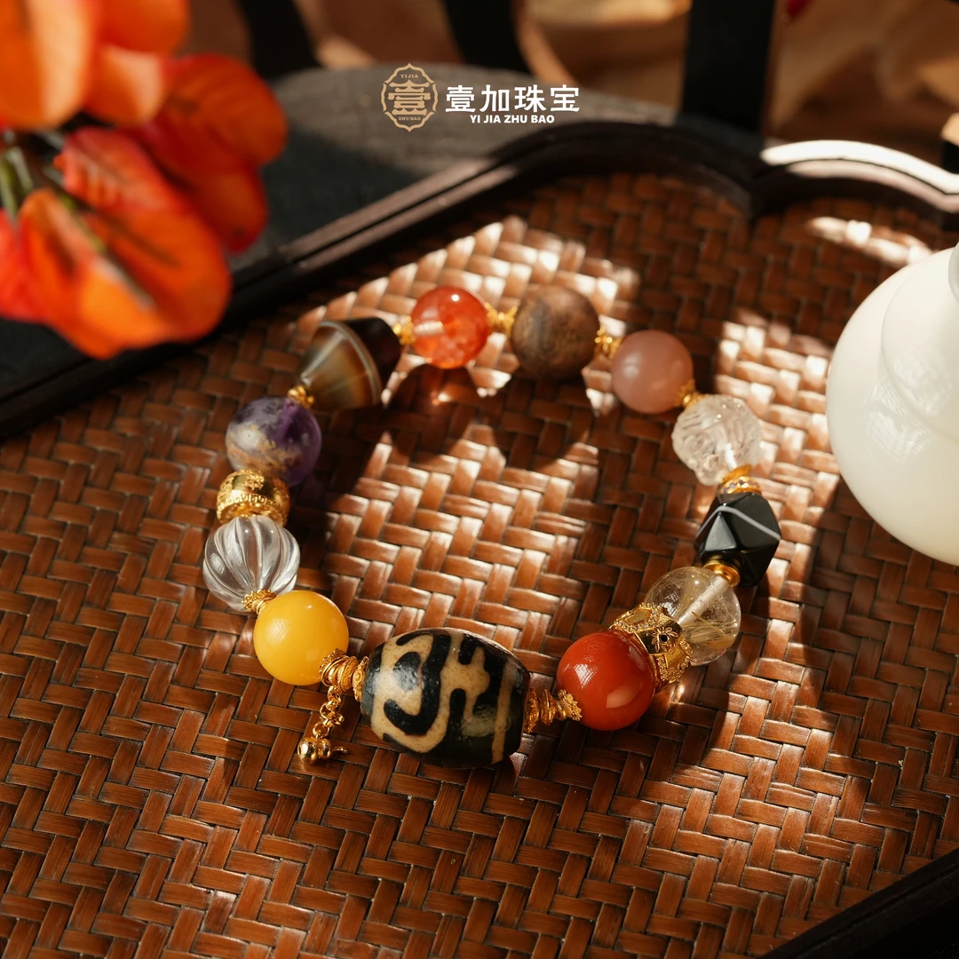壹加师弟丨手工设计宝瓶莲心多宝玛瑙手串多样性发一