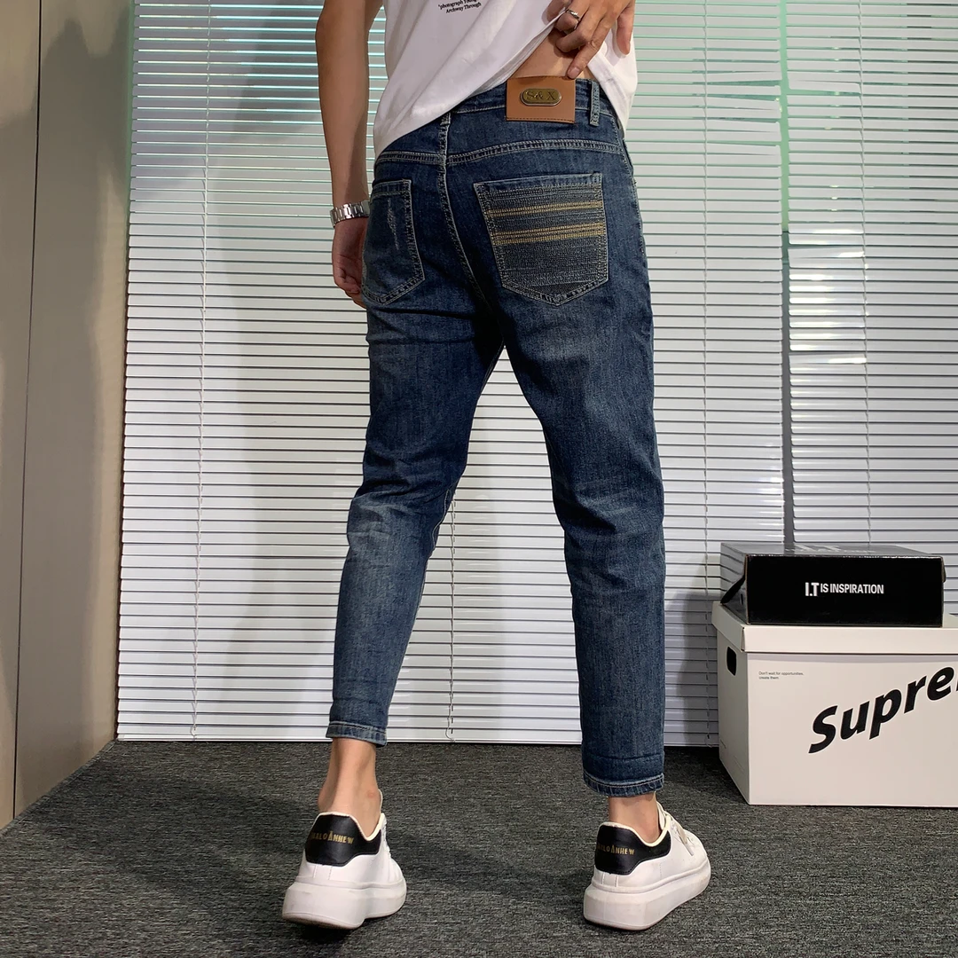九分牛仔裤男款2025秋季新款水洗蓝色修身百搭韩版潮流休闲小脚裤