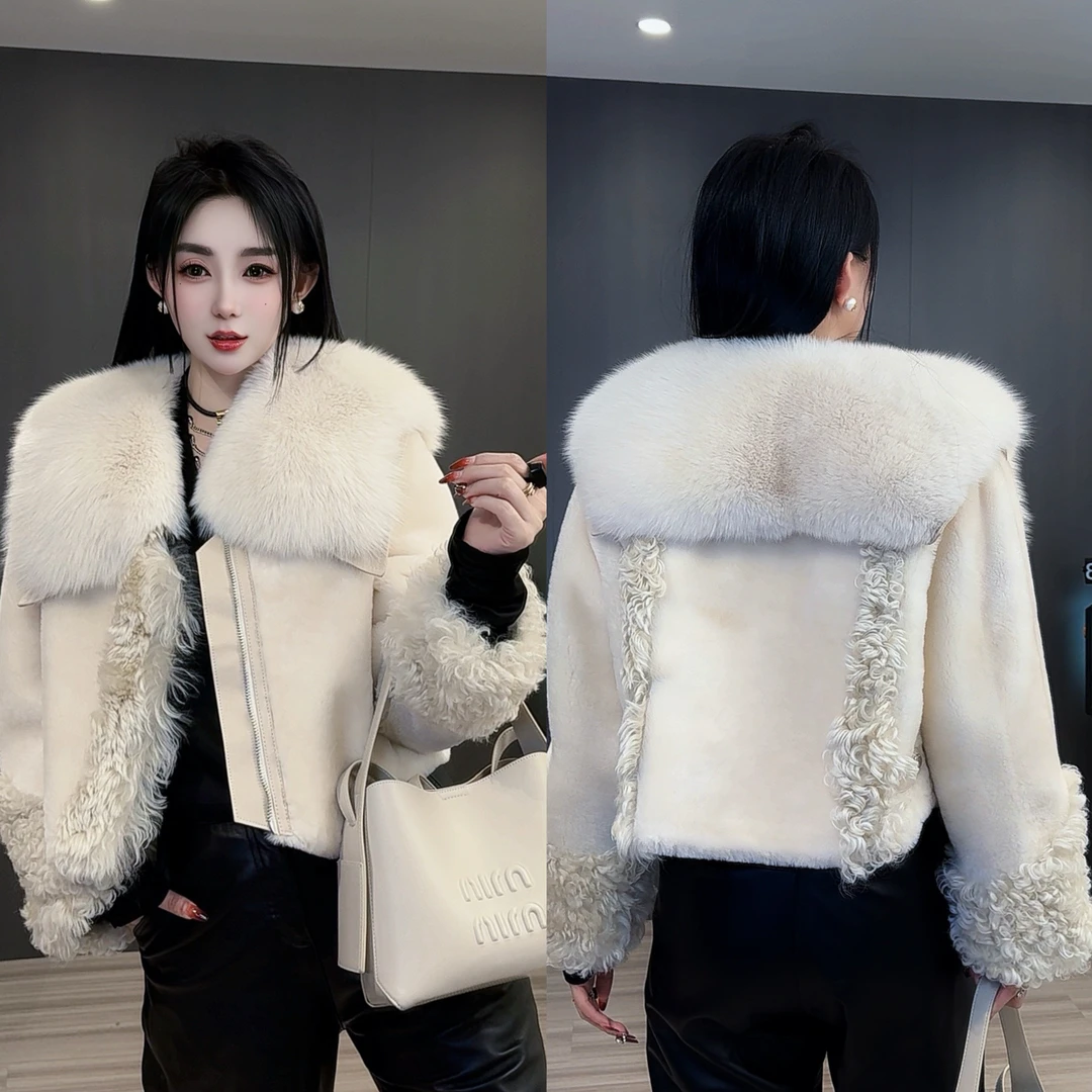 2024新款皮毛一体托斯卡纳外套女士羊羔毛真皮草高端小个子