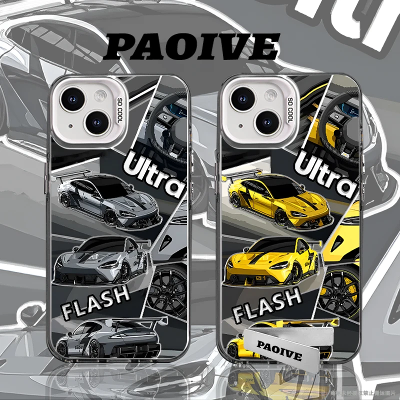 适用华为vivo一加iPhone14小米三星诉ULTRA跑车防摔彩银手机壳
