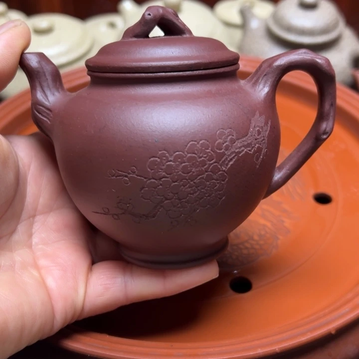 紫砂茶壶宜兴原矿梅红底槽清
