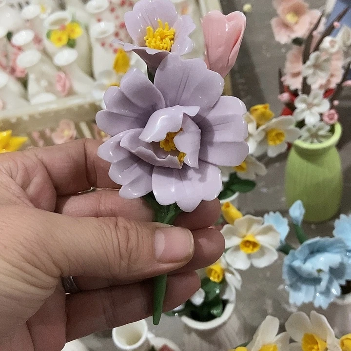 瓷片纯手工陶瓷花摆件