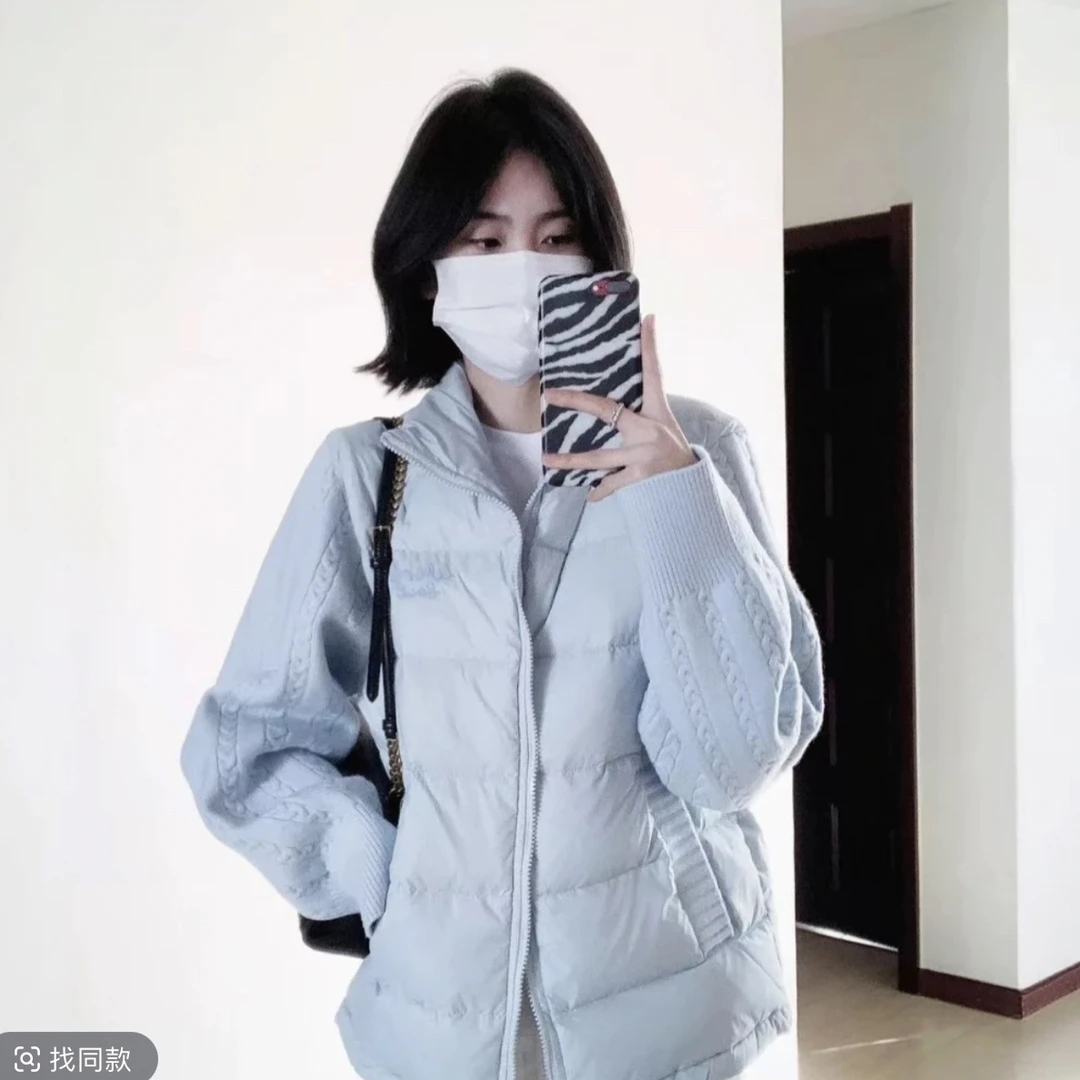 大码胖mm韩系温柔麻花针织拼接服外套女女小韩系女款排骨冬季棉服