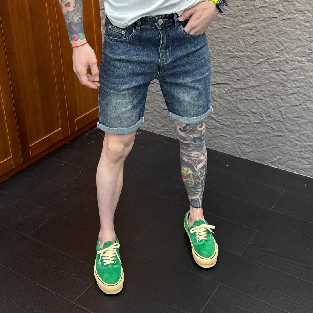 2025春季新款时尚休闲百搭净版纯色男士牛仔短裤1810