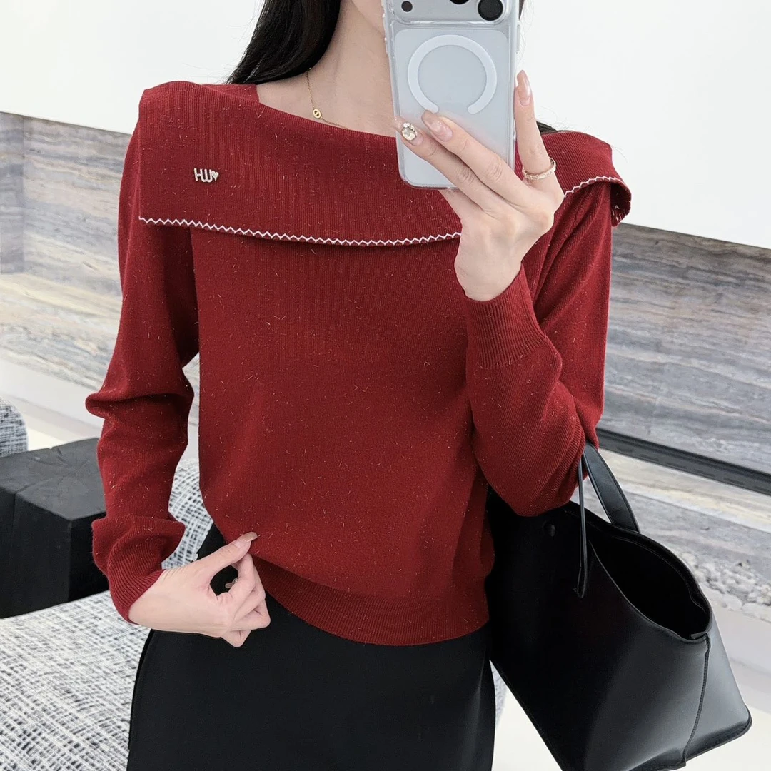 套头上衣女装毛针织衫长袖一字领洋气百搭显瘦小香风气质新年