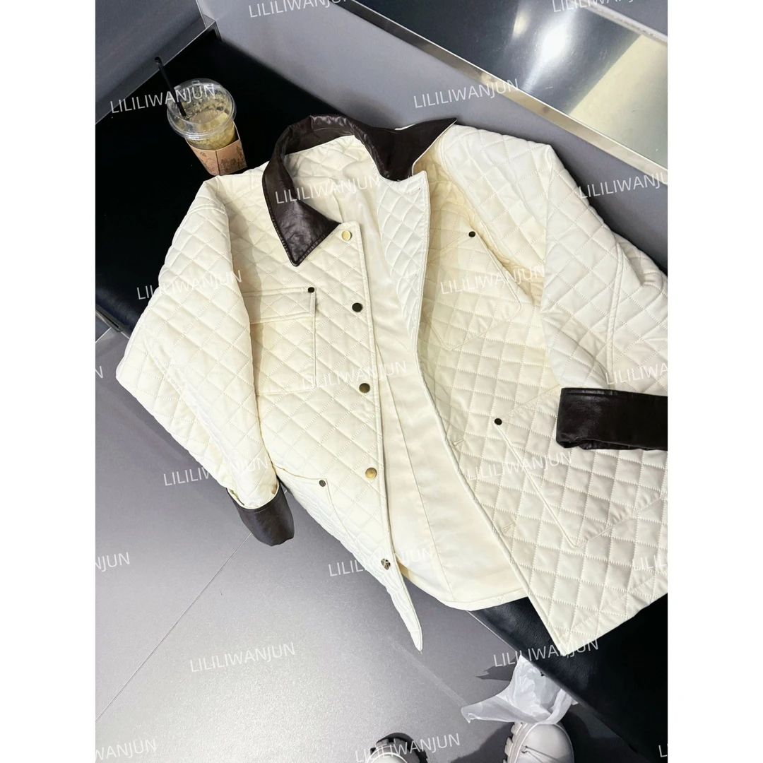 【婉君】秋冬韩系撞色菱格轻薄保暖百搭时尚外套LWJ24D4C2502