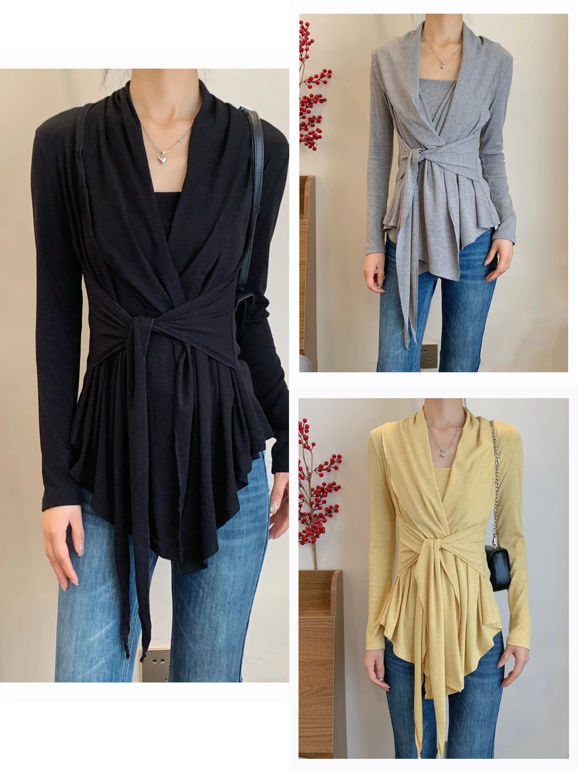 【赵瘦子】「显瘦纸片人」慵懒设计感收腰绑带长袖开衫➕吊带两件套