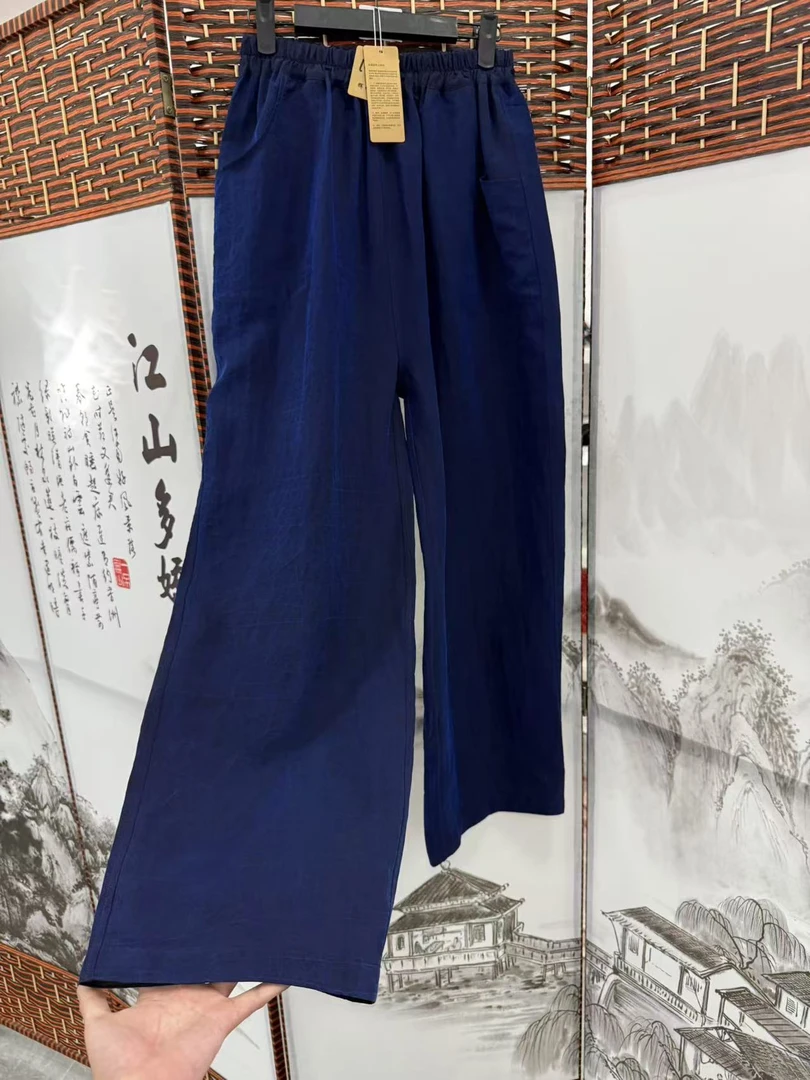 重磅双面穿蓝龟裂纹香蕉裤香云纱裤子【100%桑蚕丝】C014