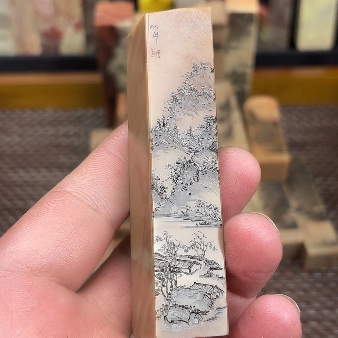 竹***猫昌化石印石众磊文化竹月刻绘