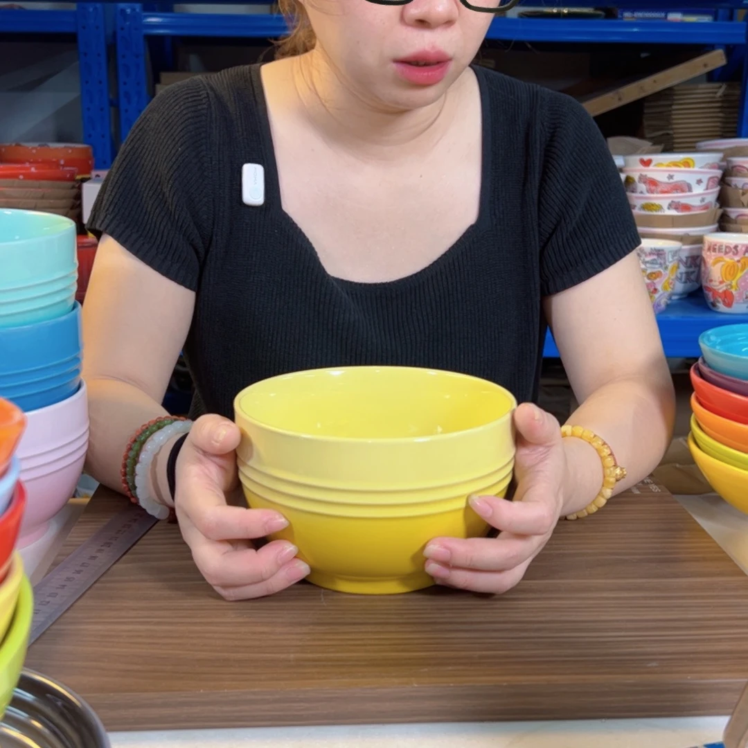 陶瓷轻虹黄色面碗
