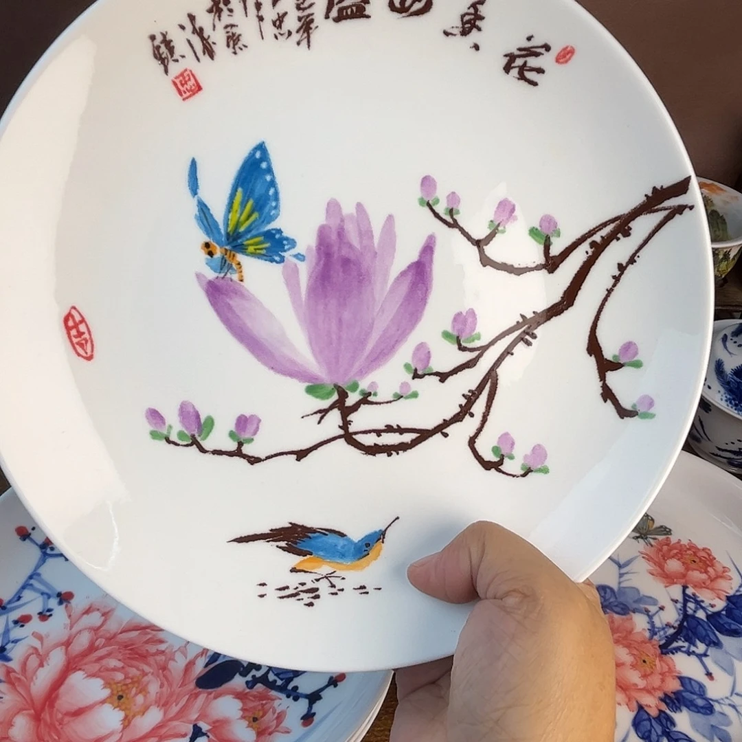 忠意堂釉下彩鸟语花香壶承